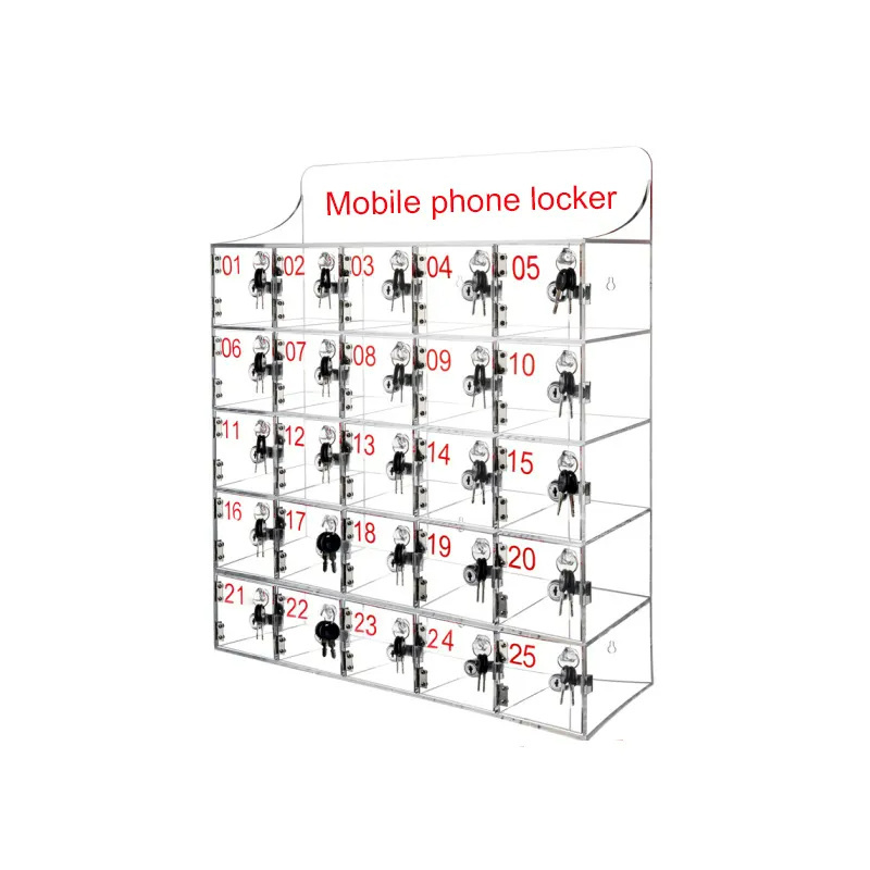 Cell Phone Locker Box Clear Cell Phone Lock Box Wall-Mounted Cell Phone Storage Cabinet with Keys