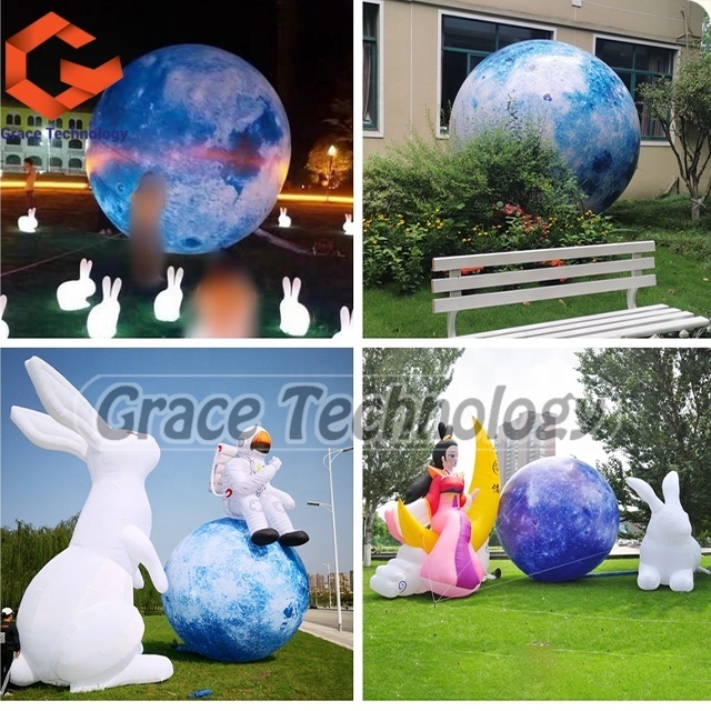 Giant Inflatable Rabbit Led Lighting Moon Balloon for Mid-Autumn Festival