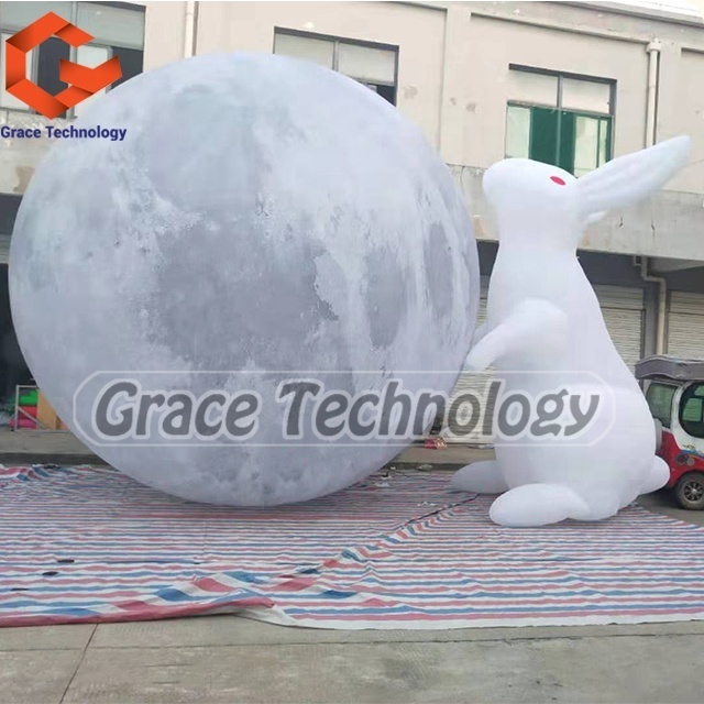 Giant Inflatable Rabbit Led Lighting Moon Balloon for Mid-Autumn Festival