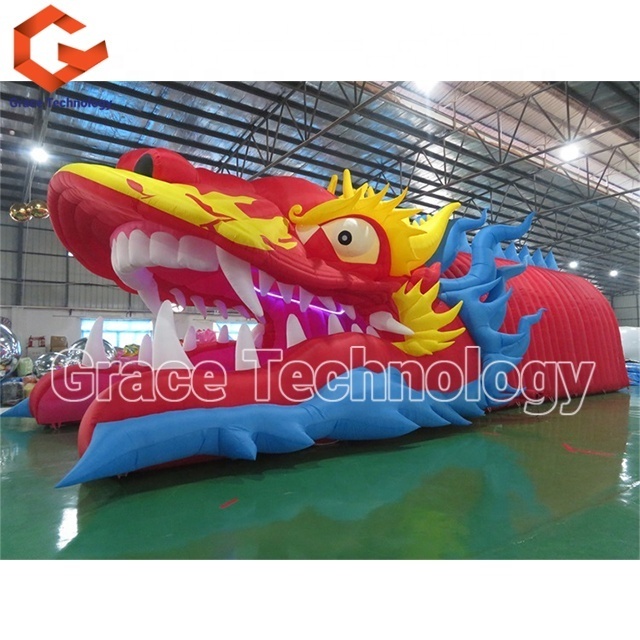 LED Lighting Inflatable Dragon Tent Outdoor Decoration Tent Dragon Head Tunnel for Party Display