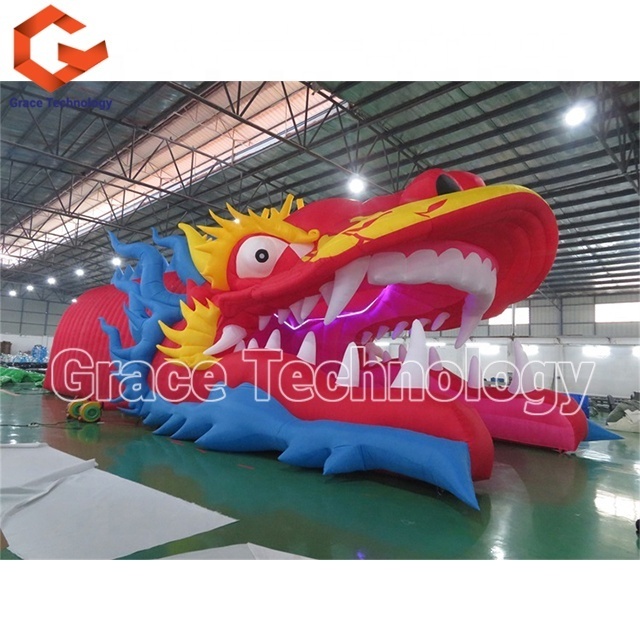 LED Lighting Inflatable Dragon Tent Outdoor Decoration Tent Dragon Head Tunnel for Party Display