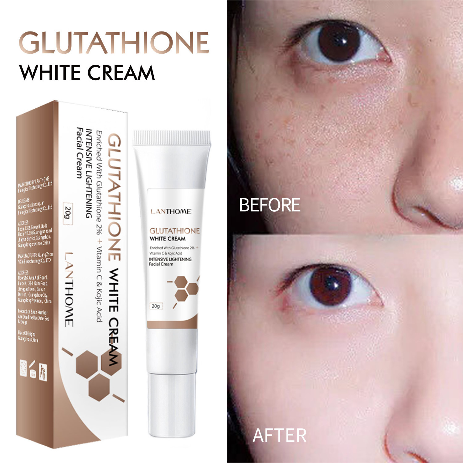 Glutathione white cream intensive lightening Facial cream with glutathione Vitamin C and Kojic Acid