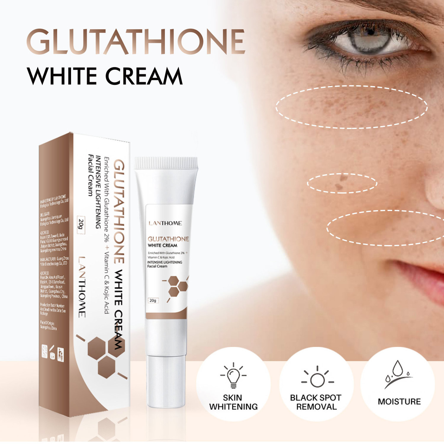 Glutathione white cream intensive lightening Facial cream with glutathione Vitamin C and Kojic Acid