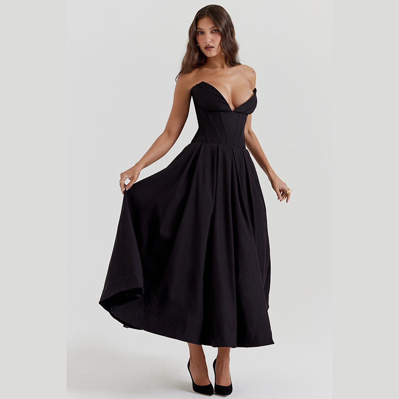 Luxury Party Banquet Dress Ladies Strapless Princess  A Line Long Prom Dresses Female Tunic Formal Dress Ball Gowns 2760