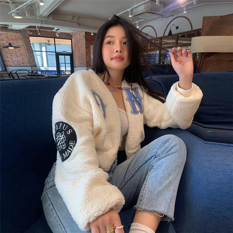 2022 Autumn Winter Sweater Fur Cropped Jackets Women With Fur Faux Long Sleeve Fashion Coat Turn Down Casual #2320