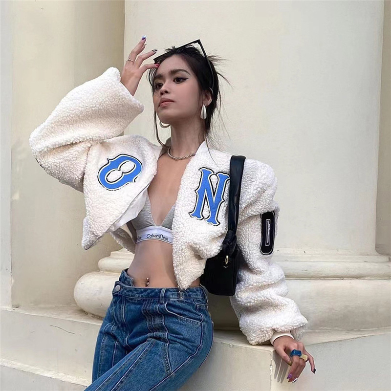 2022 Autumn Winter Sweater Fur Cropped Jackets Women With Fur Faux Long Sleeve Fashion Coat Turn Down Casual #2320