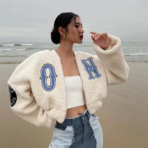 2022 Autumn Winter Sweater Fur Cropped Jackets Women With Fur Faux Long Sleeve Fashion Coat Turn Down Casual #2320