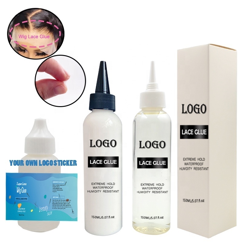 Private label waterproof extreme ultra strong hold big bottle 150ml clear lace glue wig adhesive pen bulk lace glue