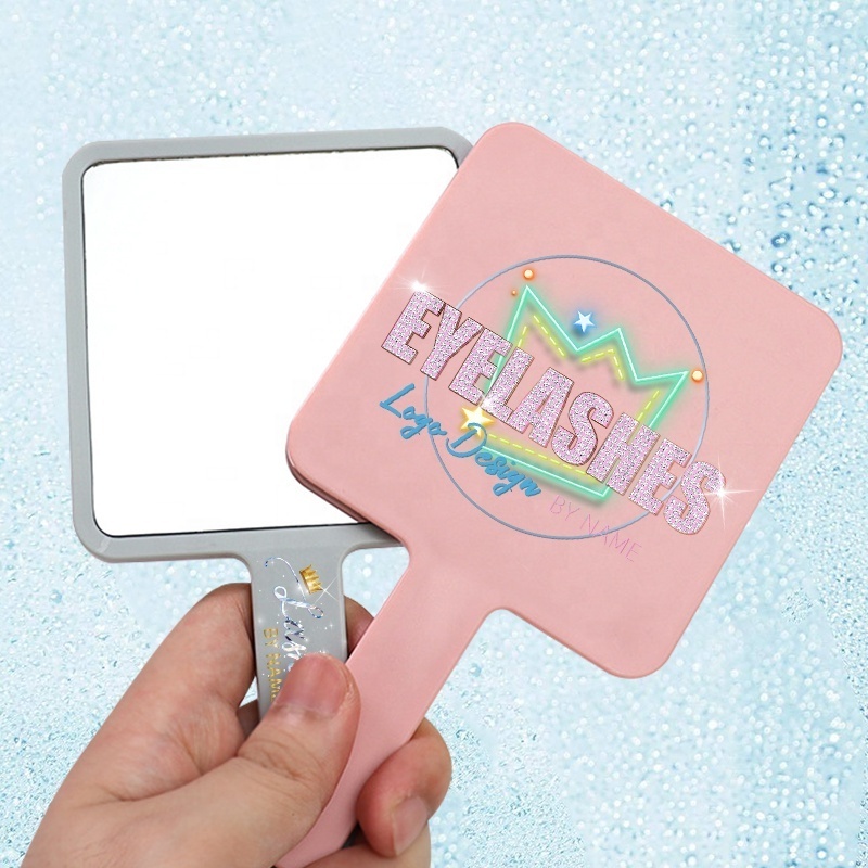 Plastic One Side Customized logo square shaped cosmetic pink hand mirrors wholesale bulk makeup handheld mirror