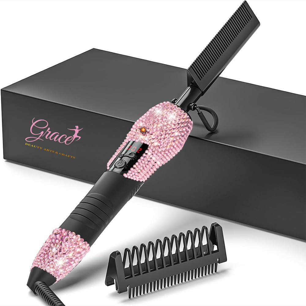 Bling Ceramic 500 Degree Hot Hair Press Combs Electric Bling 500F High Heat Hot Comb