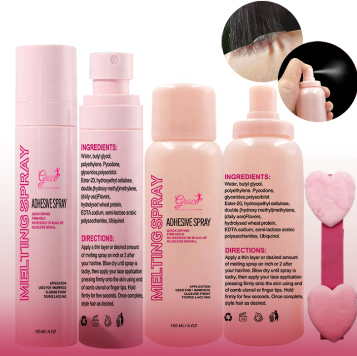 New Arrival Pink Bottle 150ML Strong Hold Hair Spray Invisible finishing Protects Edge 150ml Pink Bottle Wig Lace Melting Spray