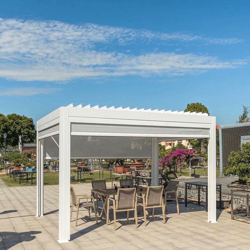 100% Waterproof  Pergola Motorized Louvered Roof  Aluminium Gazebo Outdoor