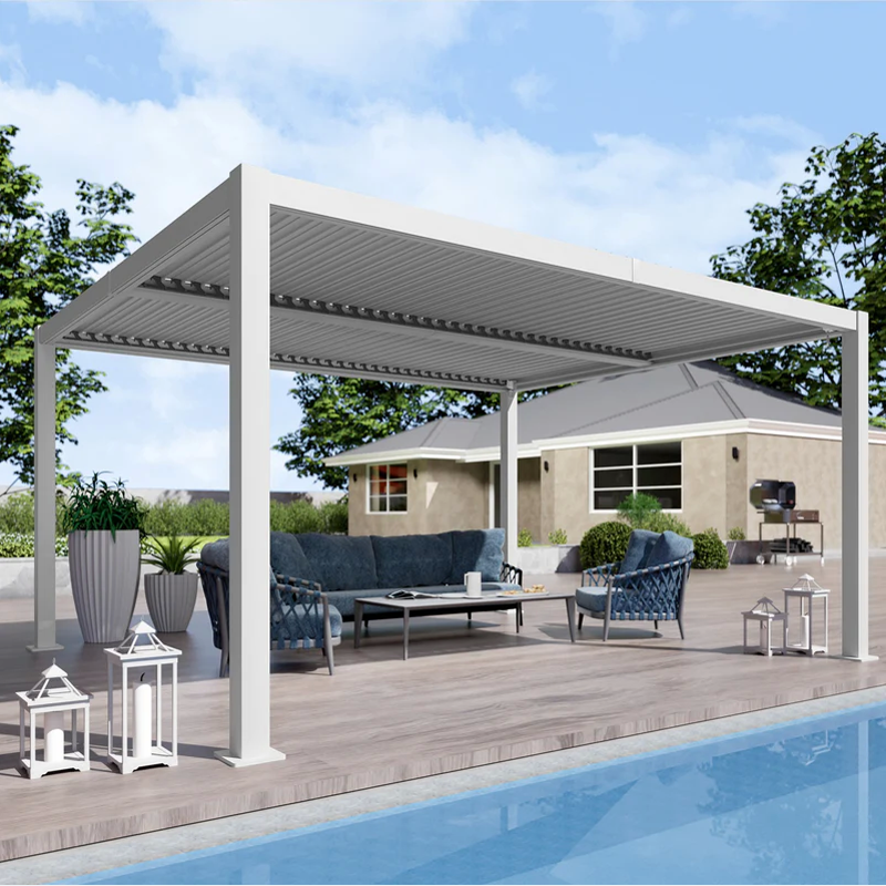 100% Waterproof  Pergola Motorized Louvered Roof  Aluminium Gazebo Outdoor