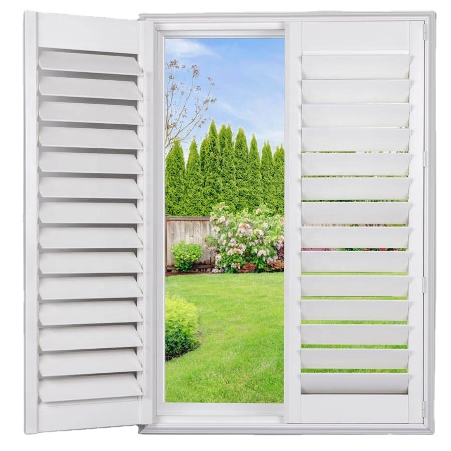 USA  Australia style Factory Wholesale Jalousie louver sliding door windows 2.5 3.5 4.5 inch PVC Faux wood  plantation shutters