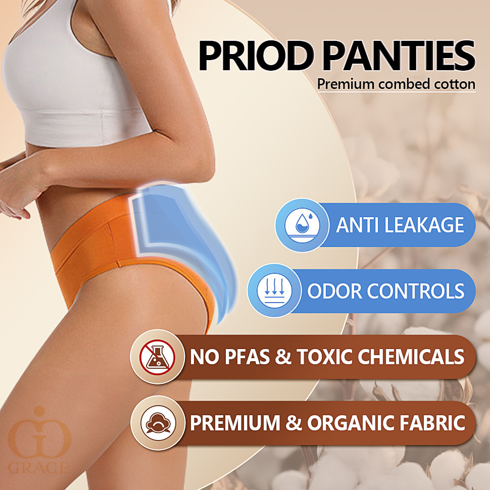 4 Layers Period Panties NO PFAS Biodegradable Bamboo Free Odor Culotte Menstruelles Underwear Women Menstrual Period Panties