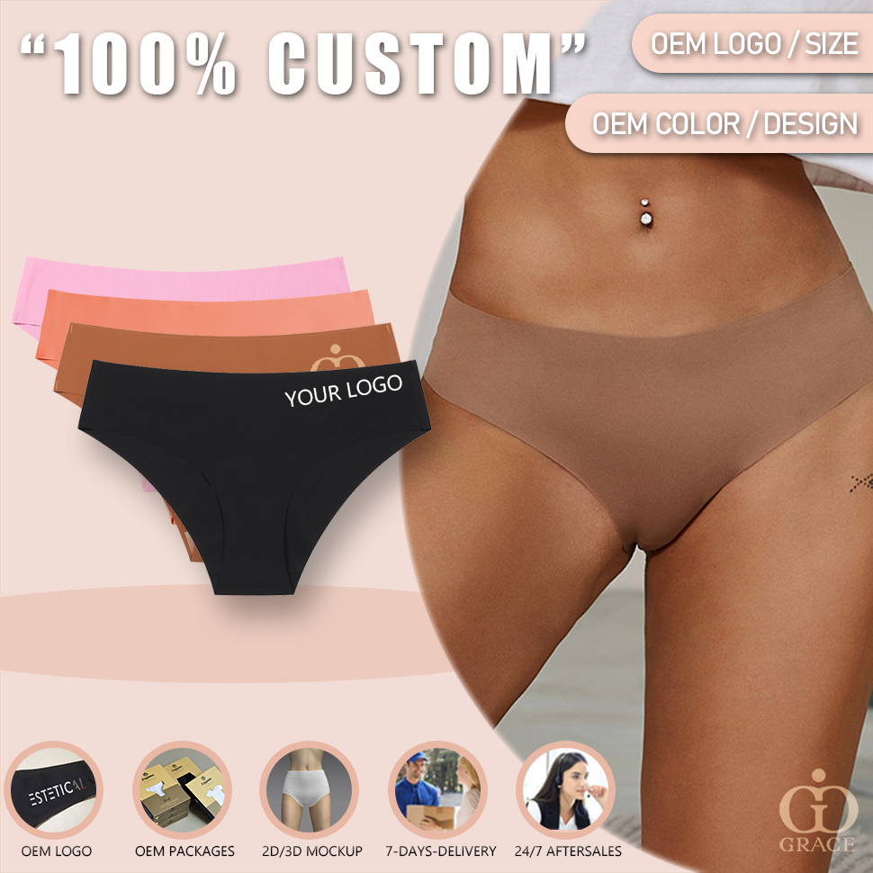 Custom Logo Seamless Underwear Laser Cut Ice Silk One Piece Bonded No Show Seamless Women Panties Underwear