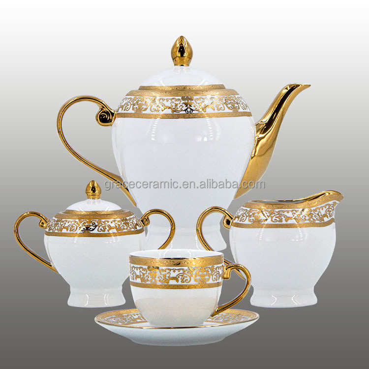 Saudi Arabic Market Dinner Set Luxury Modern Porcelain Ceramic Indian Dinner Sets Gold Electroplating Dinnerware Set