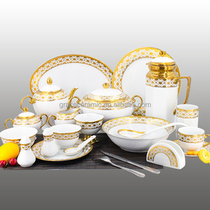 Custom Pakistan 72pcs Dinner Set Ceramic Gold Electroplating 101pcs 102pcs Elegance Fine Porcelain High Quality Dinner Sets