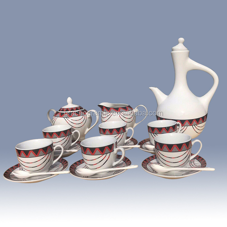 2021 Bulk Latest Design Fine Porcelain Ceramic Traditional Ethiopian Art Rekobot 23 Piece Ertrean Coffee Set