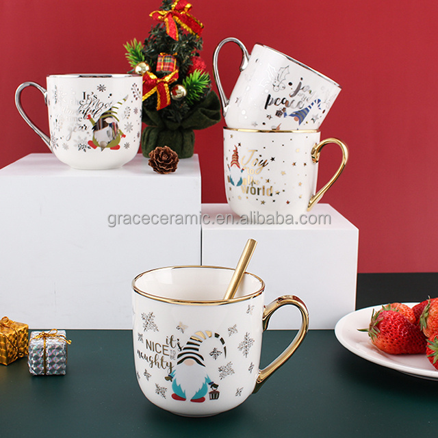 Promotional Mug Cheap Snowman Gift Christmas New Bone china mug Silver Gold Electroplating Christmas Ceramic Mugs