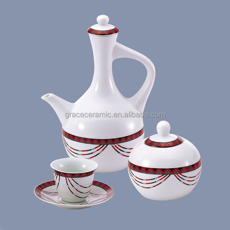 New Arrivals Ceramic Porcelain Ethiopian Coffee Set Oromo oromia Design Jabana Coffee Traditional Ethiopian Coffee Cup Set