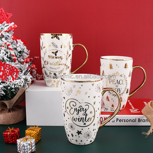 Promotional Mug Cheap Snowman Gift Christmas New Bone china mug Silver Gold Electroplating Christmas Ceramic Mugs