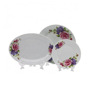 Elegant Flower Decal Restaurant Porcelain Dinner Plate Ceramic Oval Plate