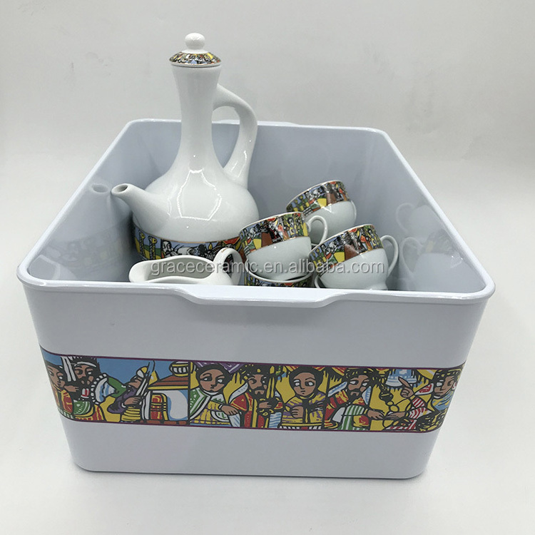 New Arrivals White Square Melamin Tray Ethiopian Coffee Set Table