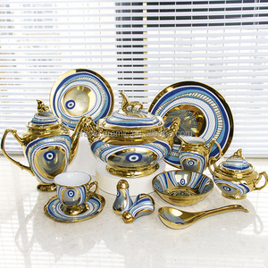 Royal 72 pcs Luxury Tableware Fine Bone china Dinner Set Gold Plated Kitchen Dinner Sets Pakistanni Dinnerware Set 105pcs in box