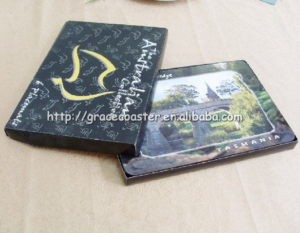 customized personalized gift box packed coaster landscape cork coaster with gift box packing