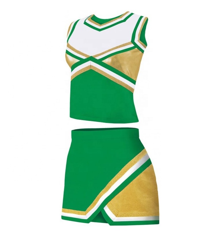 Cheerleader Costume Cheer Girls Uniform Tops Wholesale Cheerleading Uniforms OEM Golden Pattern Cheerleader Uniforms