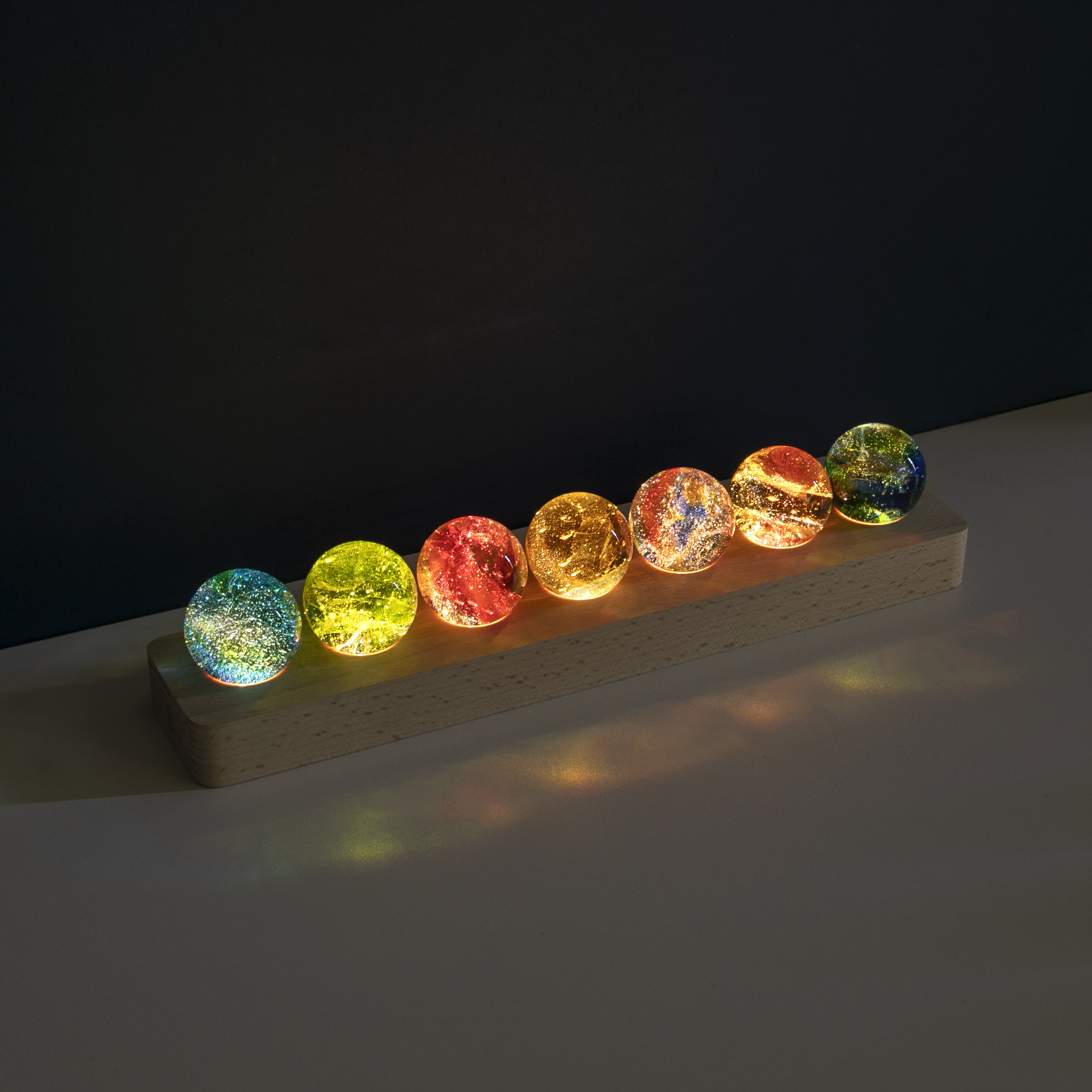 Crystal Ball with Solid Wood Bottom Colorful Glass Beads Luminous Starry Night Light Artistic Holiday Gift for Girls Women