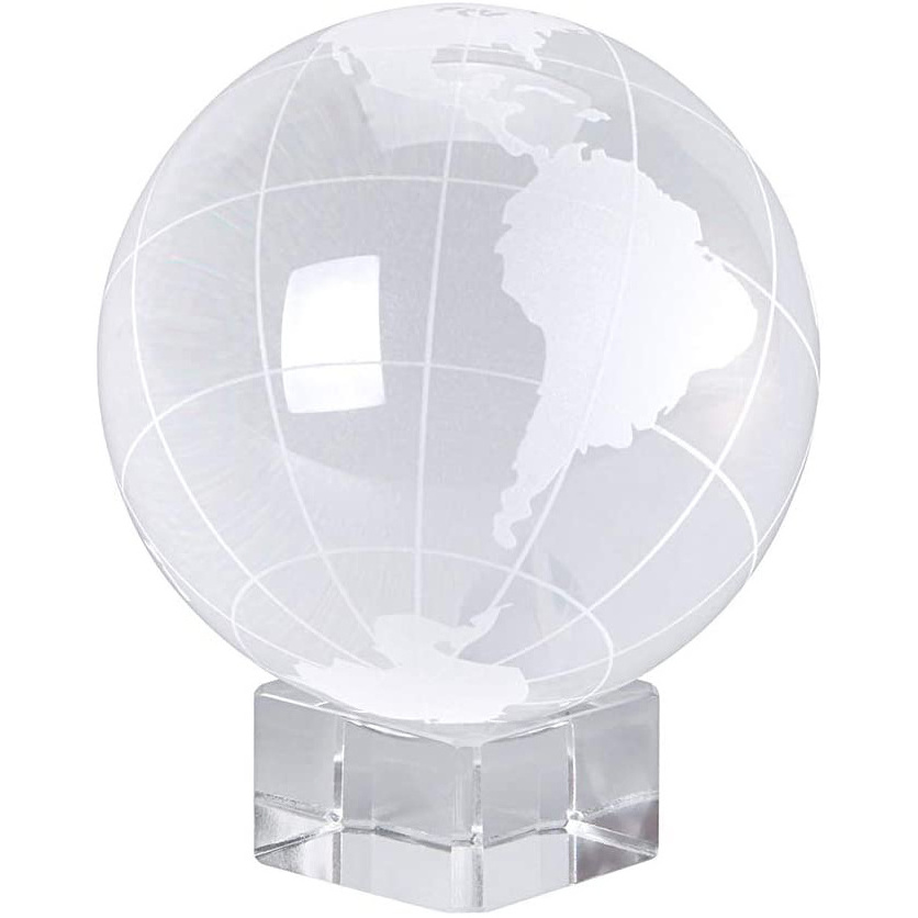 Decorative Round Ball Shaped Clear Glass World Globe Crystal Earth Globe with or without Stand