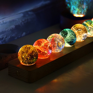 Crystal Ball with Solid Wood Bottom Colorful Glass Beads Luminous Starry Night Light Artistic Holiday Gift for Girls Women