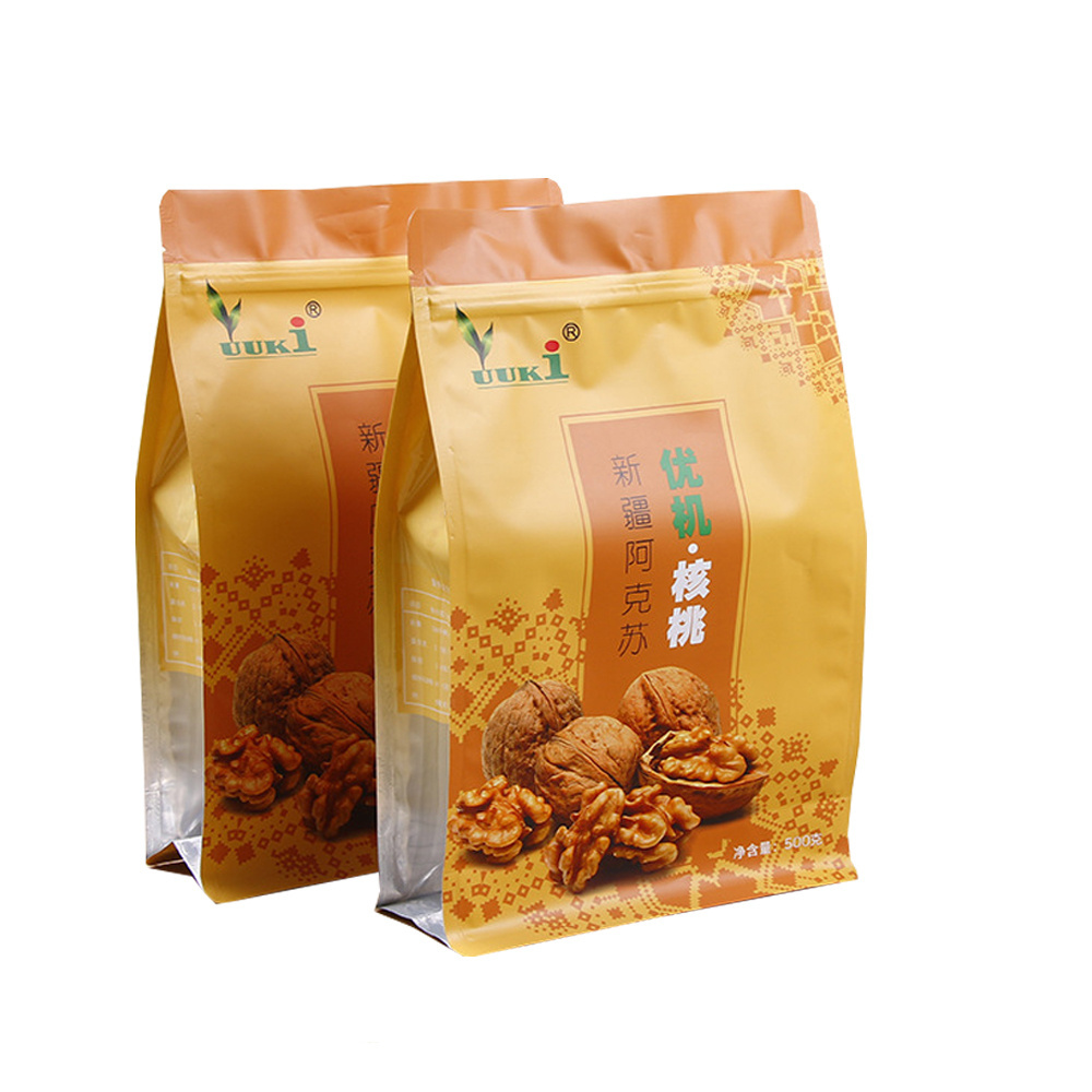 Food Safe Recyclable Standup Custom Almond Walnuts Packing Bag With Air Tight Ziplock Flat Bottom Food Pouch 250g 500g 1kg