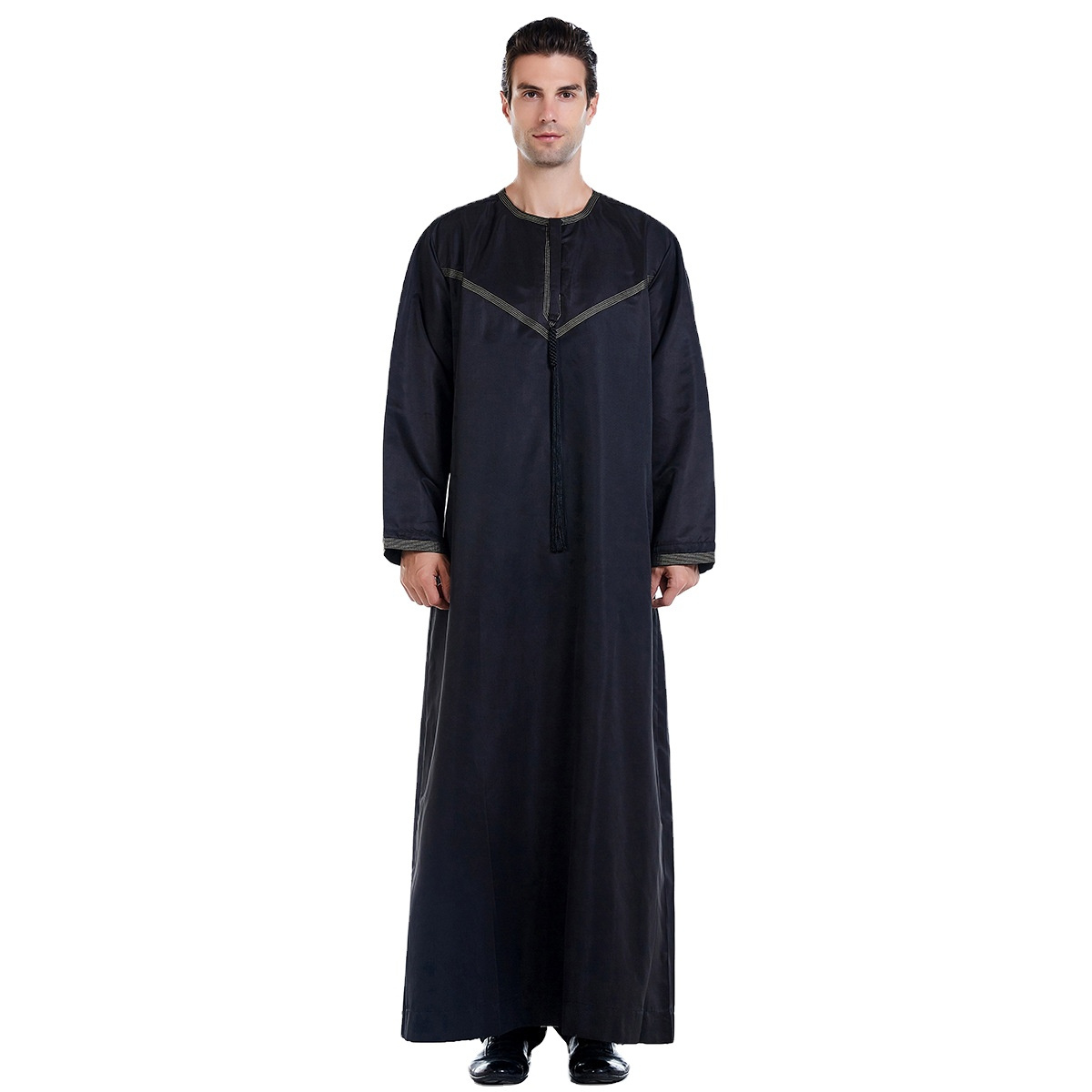 New high quality men's bulk v neck thobe premium clothes men robes cheap prices brown dyed v neck thobe Wholesale Islamic  thobe