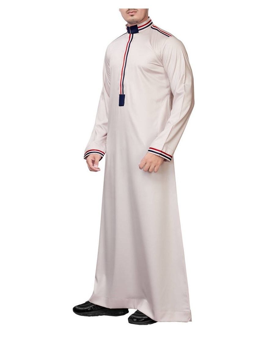 Custom Wholesale New Arrival Men Islamic Clothing Dubai Saudi Arabian Qatar Moroccan Embroidered Thobe Kaftan Jubba For Men