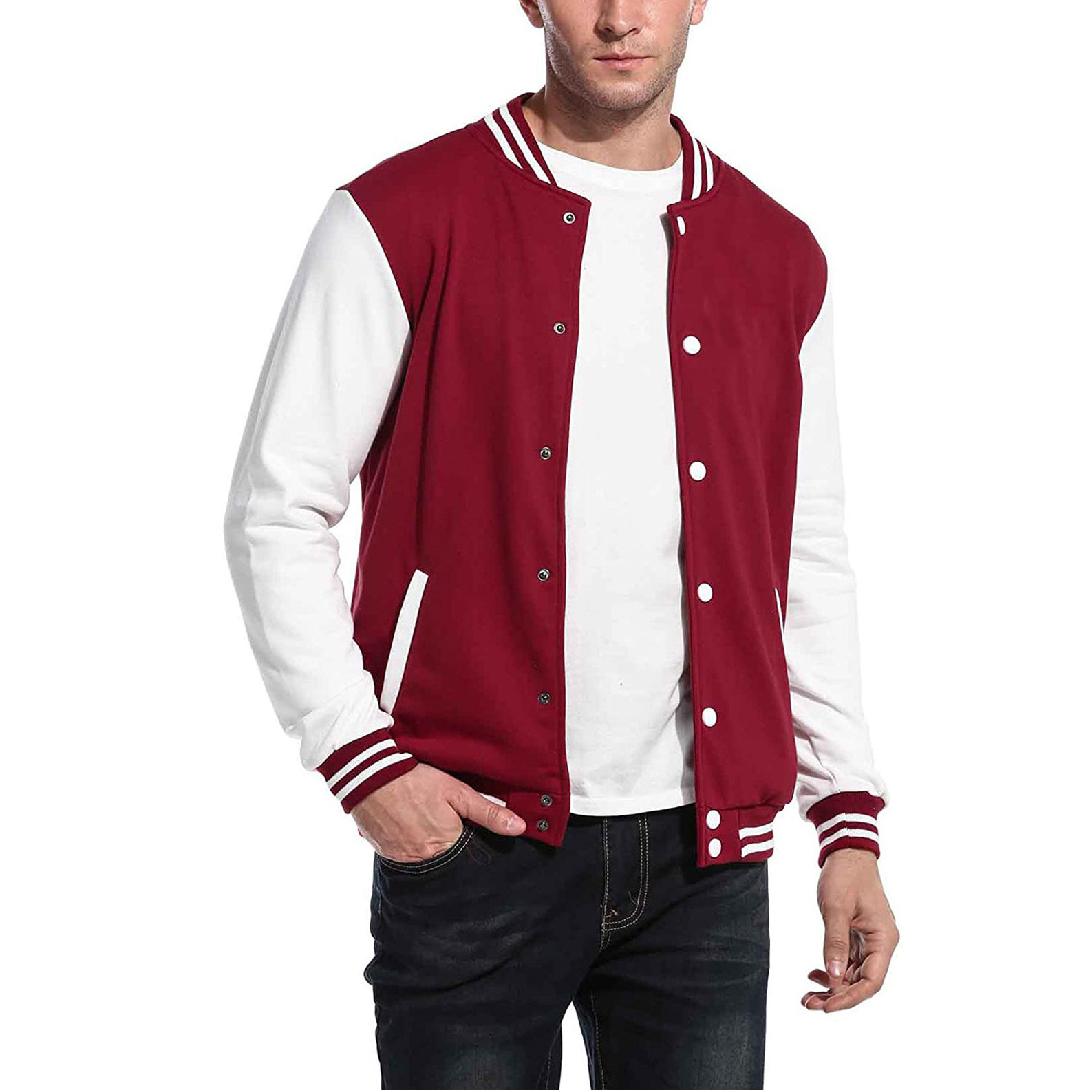 Plain varsity Jackets Men OEM Custom Embroidery Logo Print Unisex Winter varsity Jackets Men red dyed custom white sleeves