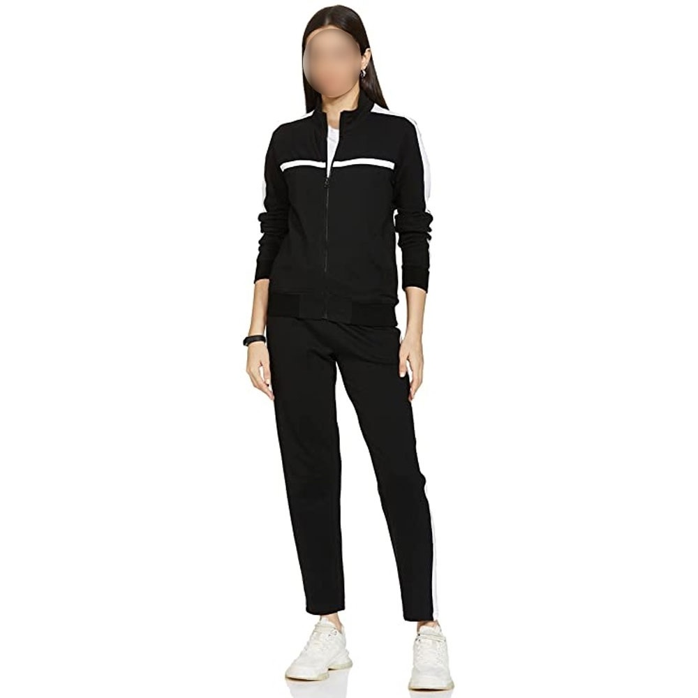 2023 New Stylish Winter black dyed Sports Women Tracksuit Custom Color Track Suit For Women zipper Tracksuit white striped chest