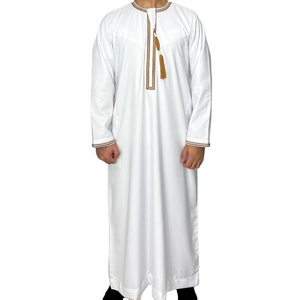 Islamic Men Jubbah Muslim Dress Modest  out wear thobe robe Jubbah Al Haramain Arabic Thobe custom chest tussle design