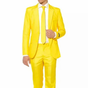 Men Skinny 3 Pieces Set Yellow Color Formal Slim Fit Tuxedo Suit Male Groom Wedding Blazers Suits Pant Coat Blank Tuxedo Suits