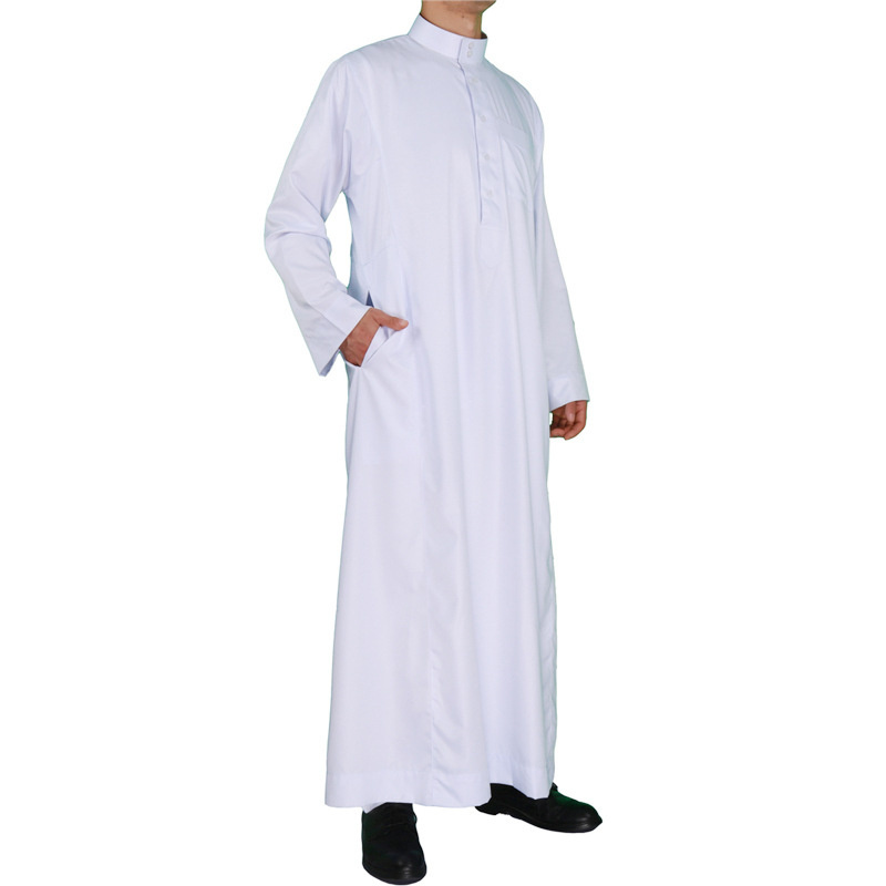 Good Quality soli color thobe Material Al Haramain thobe Saudi Men Jalab Thobe for Men 2023 white dyed stand collar long sleeve