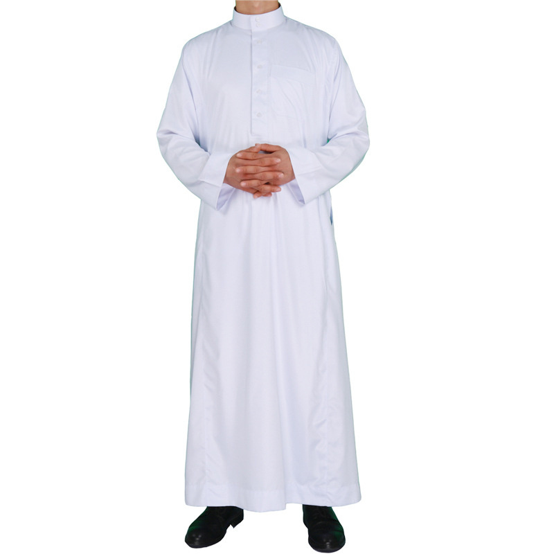 Good Quality soli color thobe Material Al Haramain thobe Saudi Men Jalab Thobe for Men 2023 white dyed stand collar long sleeve