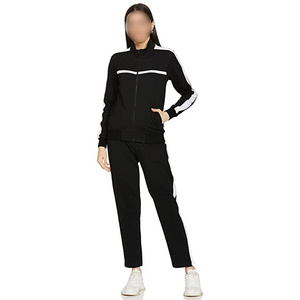 2023 New Stylish Winter black dyed Sports Women Tracksuit Custom Color Track Suit For Women zipper Tracksuit white striped chest