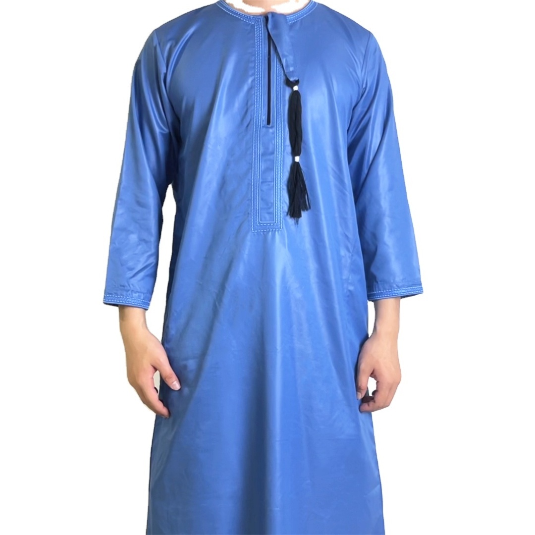 Islamic Men Jubbah Muslim Dress Modest  out wear thobe robe Jubbah Al Haramain Arabic Thobe custom chest tussle design