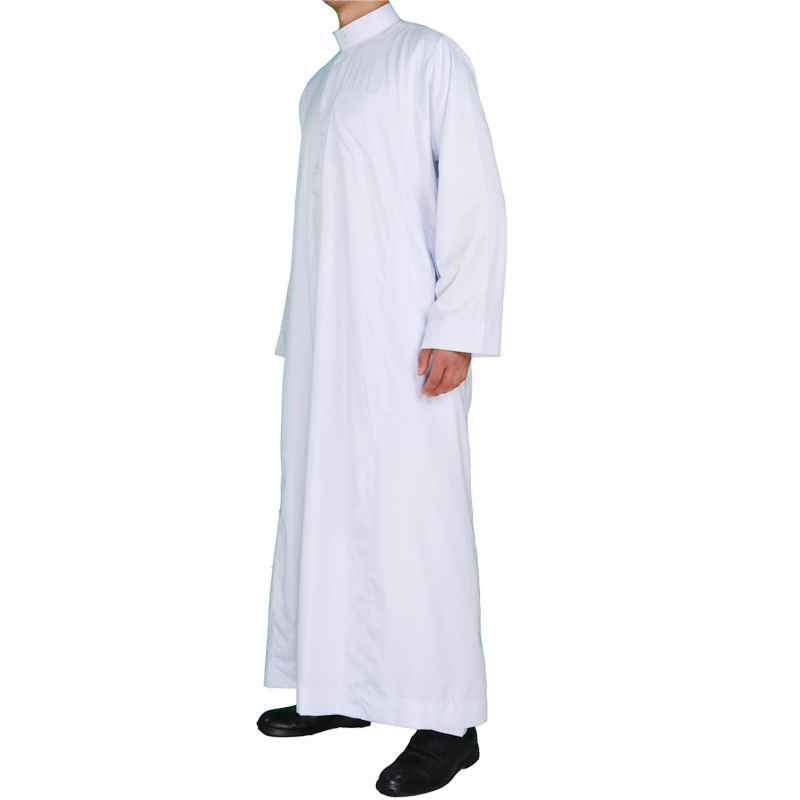 Good Quality soli color thobe Material Al Haramain thobe Saudi Men Jalab Thobe for Men 2023 white dyed stand collar long sleeve