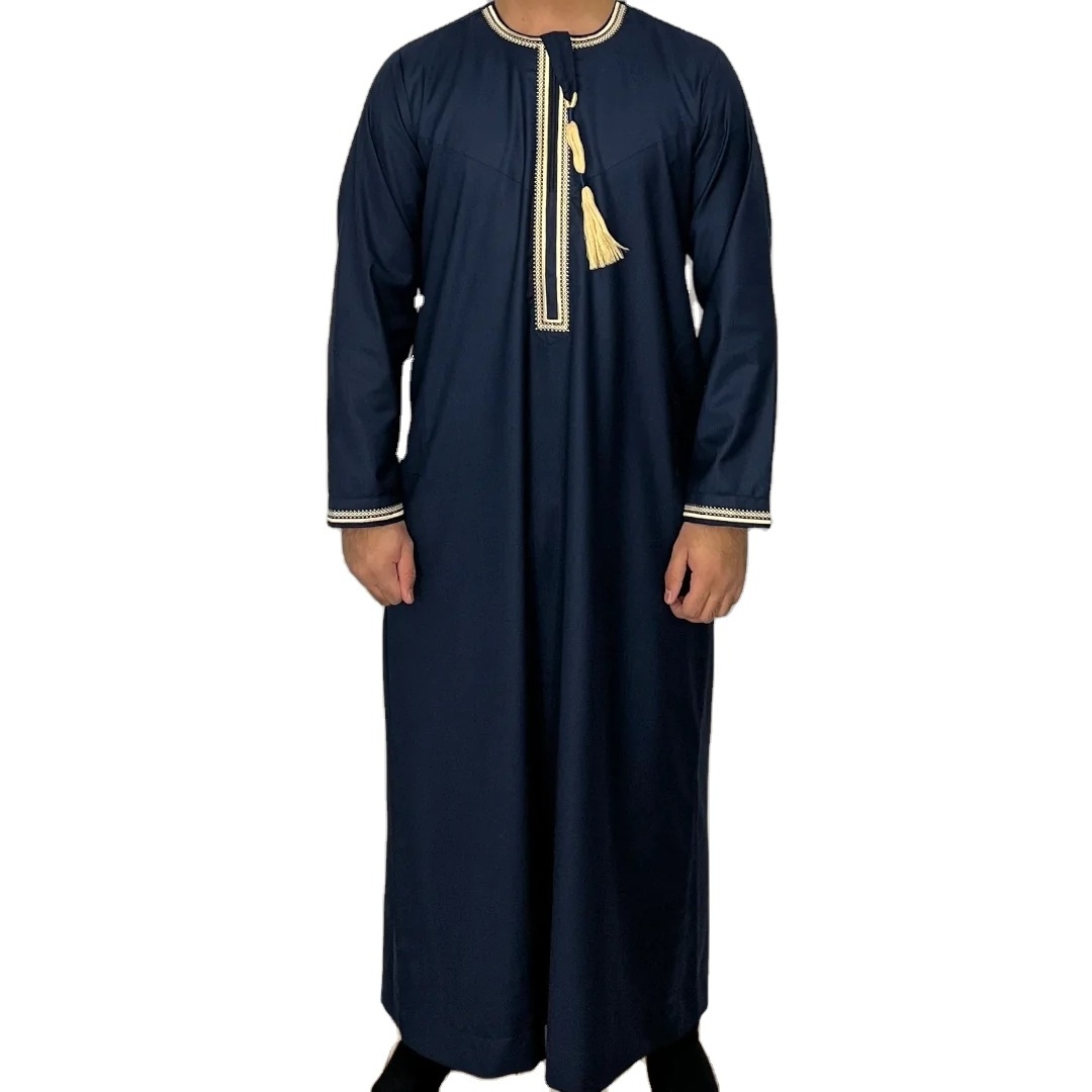 Islamic Men Jubbah Muslim Dress Modest  out wear thobe robe Jubbah Al Haramain Arabic Thobe custom chest tussle design