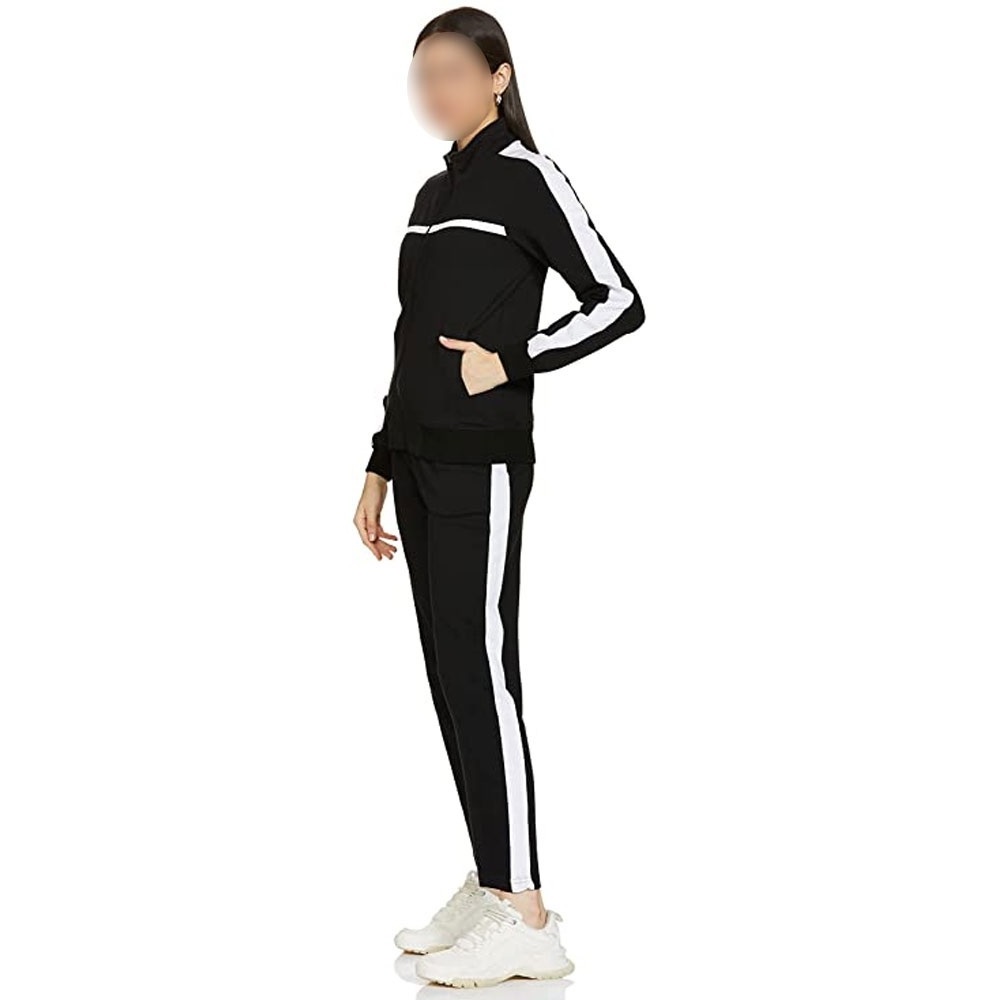 2023 New Stylish Winter black dyed Sports Women Tracksuit Custom Color Track Suit For Women zipper Tracksuit white striped chest