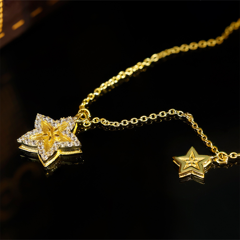 Grace Jewelry Custom Design Unique Original Women Jewelry Gold Plated 925 Sterling Silver CZ Star Necklace