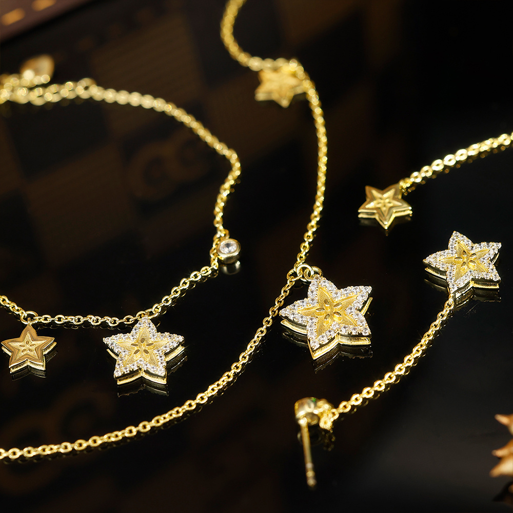 Grace Jewelry Custom Design Unique Original Women Jewelry Gold Plated 925 Sterling Silver CZ Star Necklace